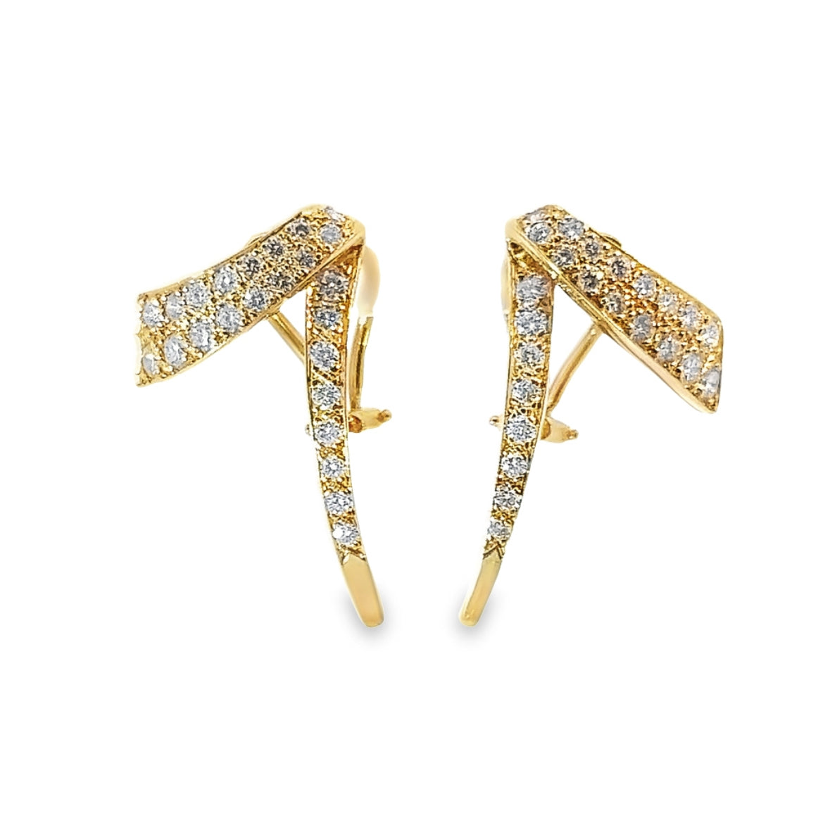 Sparkly Ribbon 14K Yellow Gold Diamond French-Clip Earrings