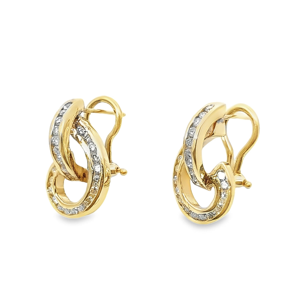 Estate 14K Yellow Gold Swirl Diamond French-Clip Earrings