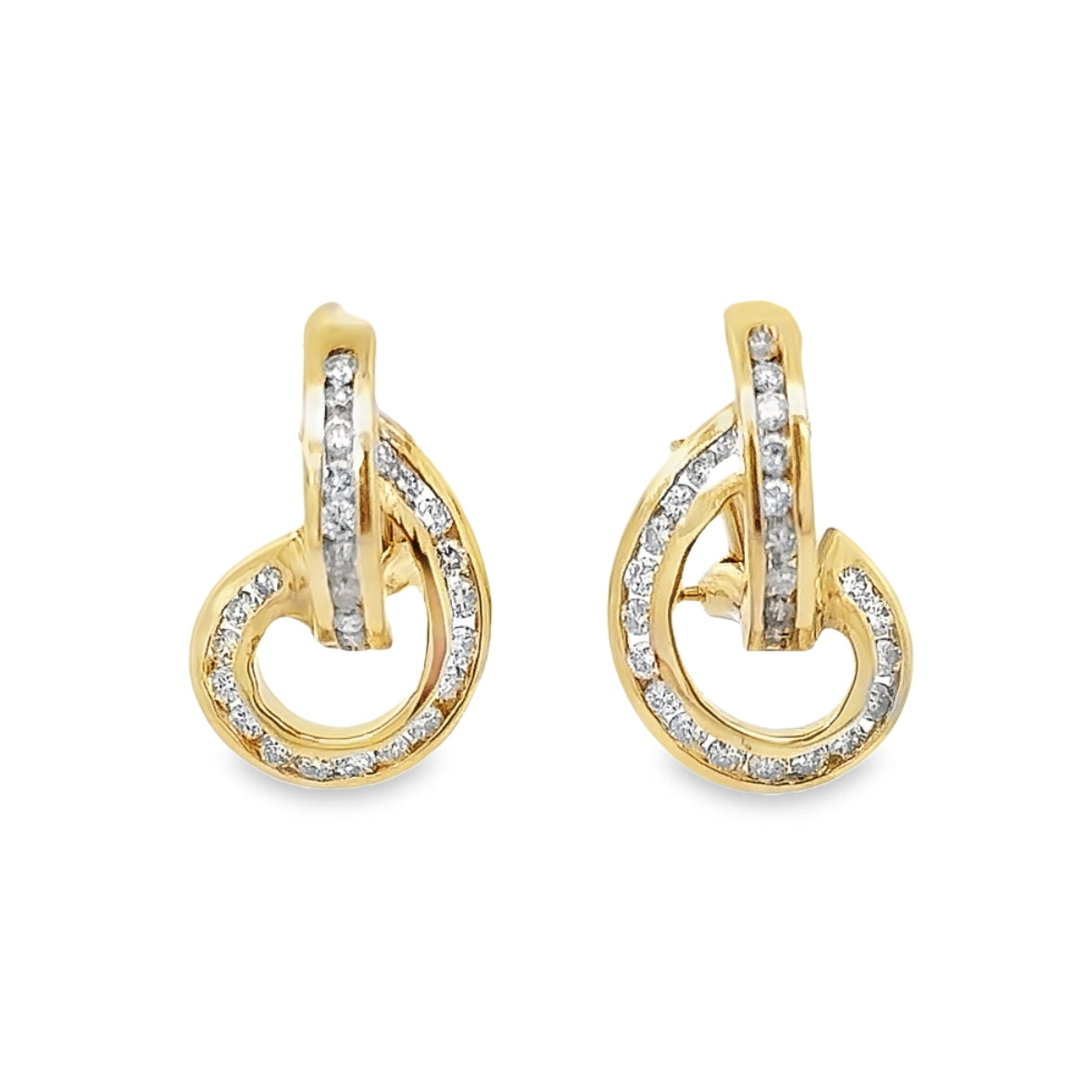 Estate 14K Yellow Gold Swirl Diamond French-Clip Earrings