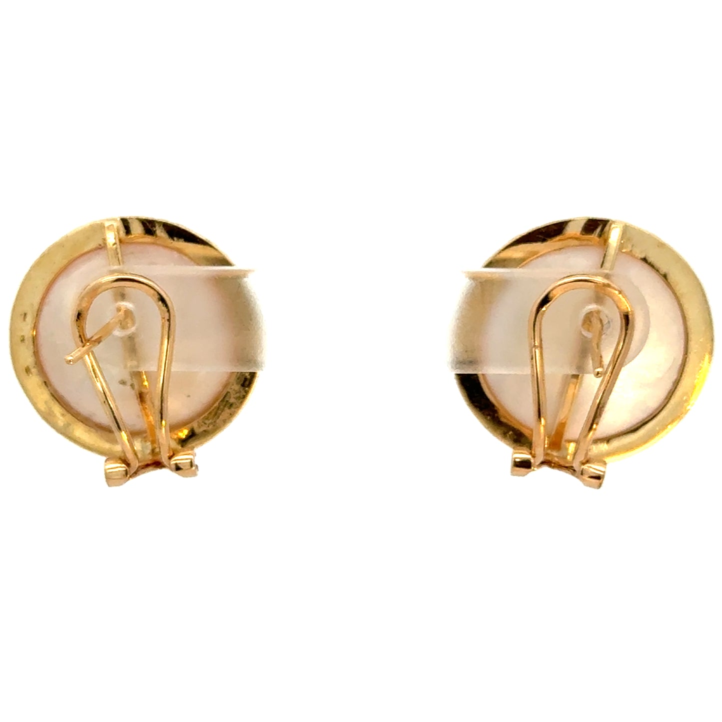 Vintage 14K Yellow Gold Mabe Pearl Earrings with Decorative Gold Edge