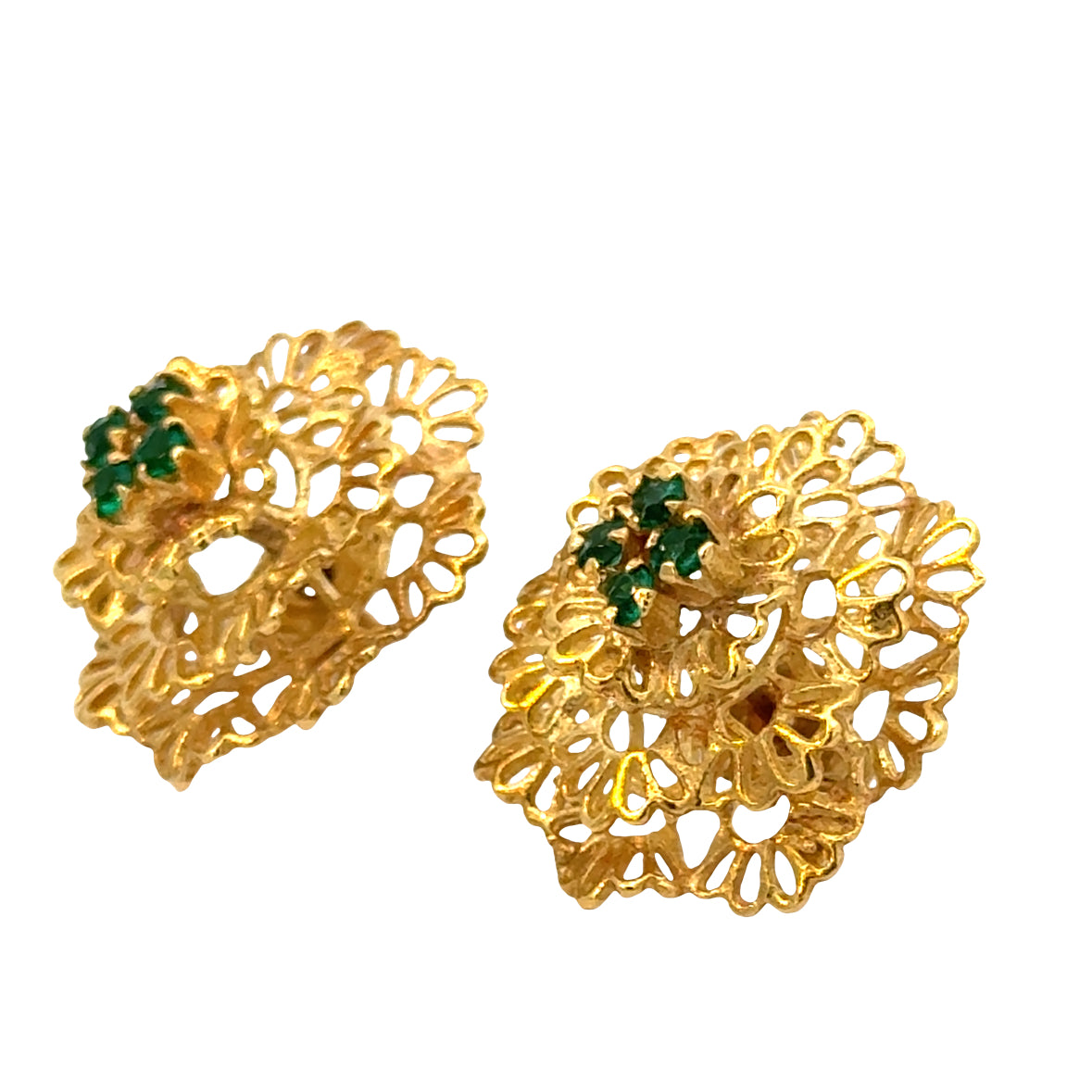 Elegant 18K Gold Openwork Floral Emerald Earrings