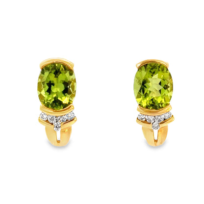 Oval Peridot Diamond Accent Earrings in 14K Yellow Gold