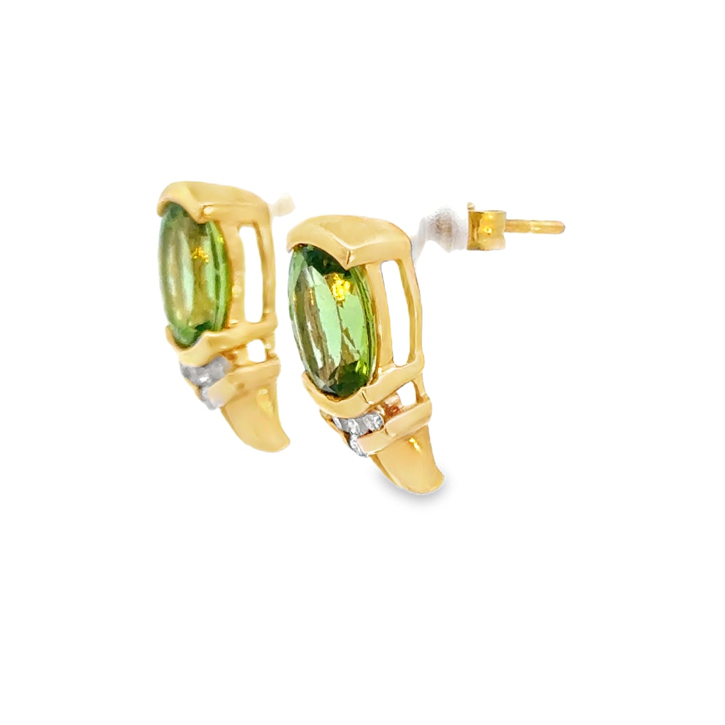 Oval Peridot Diamond Accent Earrings in 14K Yellow Gold