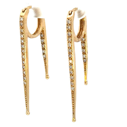 Front-to-Back Diamond Dangle Earrings | 14K Gold Modern Linear Design