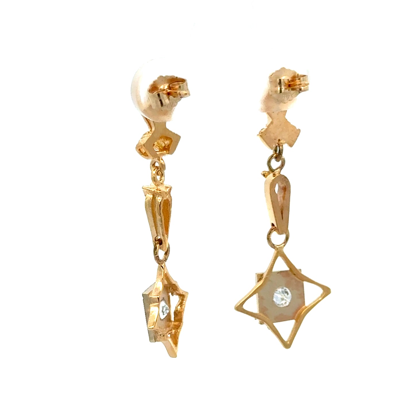 Antique 14K Yellow Gold Diamond Dangle Earrings – Early 20th Century Estate Jewelry