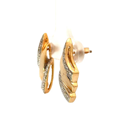 14K Yellow & White Gold Diamond Wave Earrings