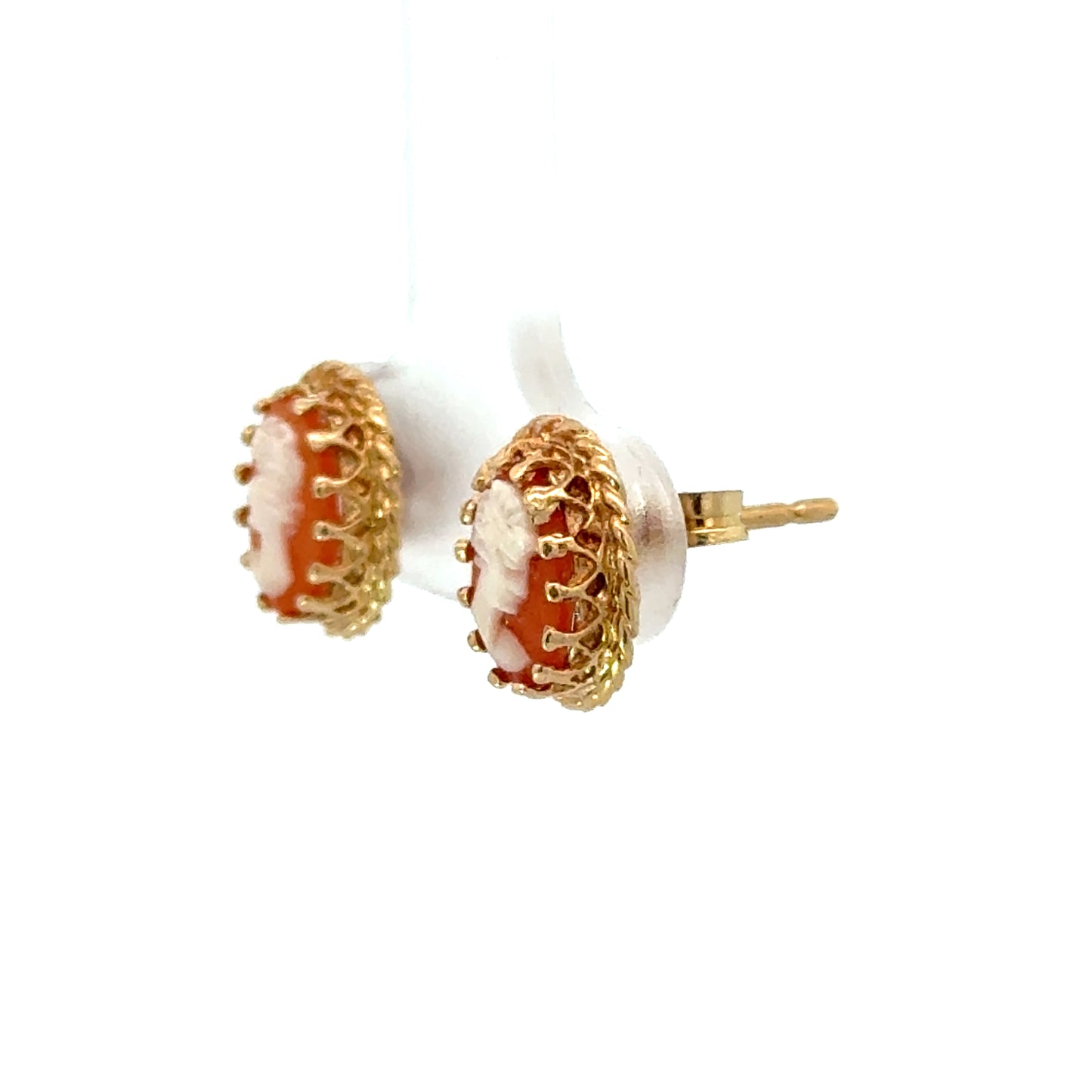 Petite Vintage Cameo Earrings in 14K Yellow Gold