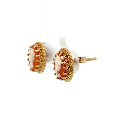 Petite Vintage Cameo Earrings in 14K Yellow Gold