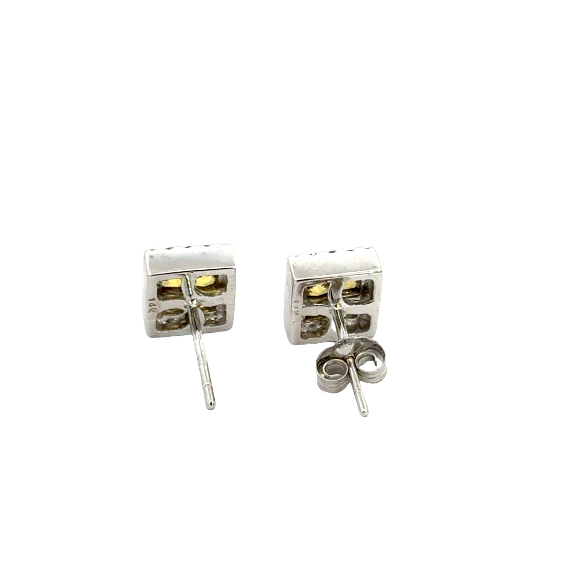 14K White Gold Yellow & White Diamond Halo Stud Earrings
