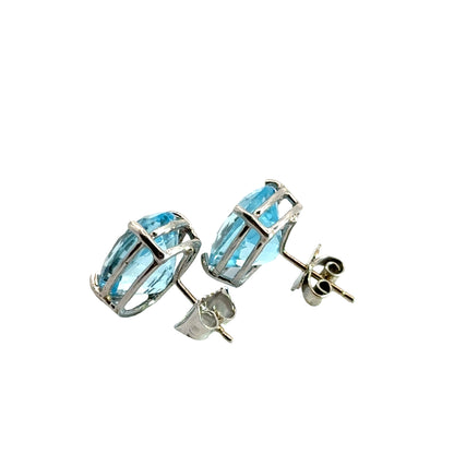 Large Aquamarine Stud Earrings in 14K White Gold