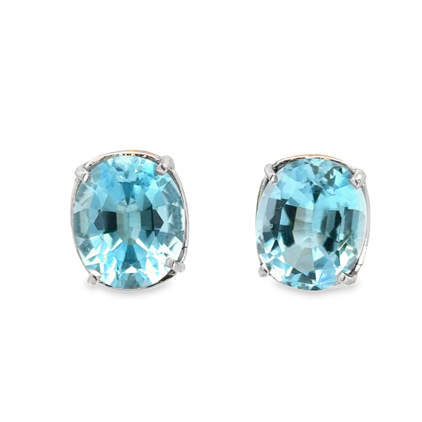Large Aquamarine Stud Earrings in 14K White Gold