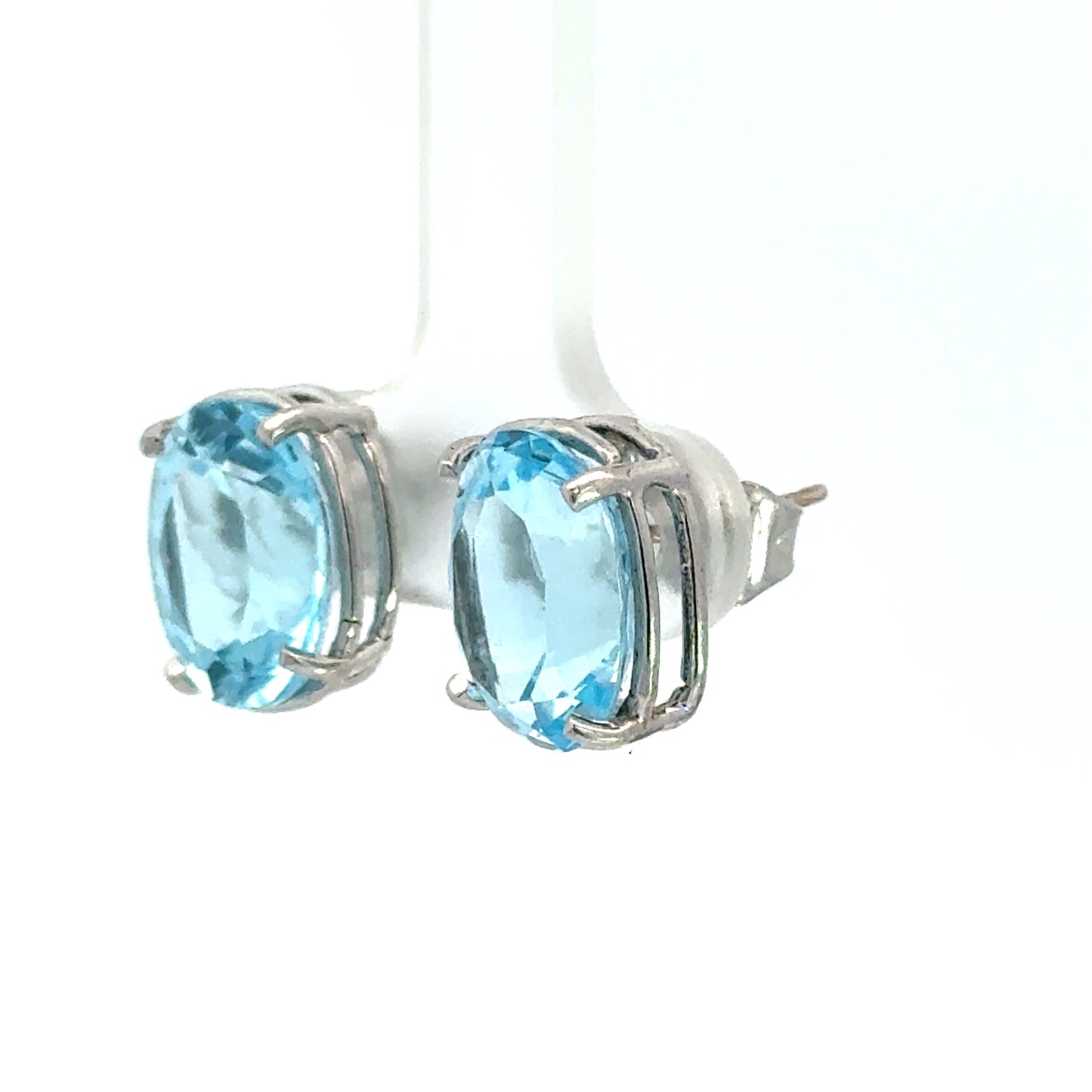 Large Aquamarine Stud Earrings in 14K White Gold