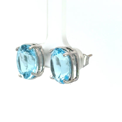 Large Aquamarine Stud Earrings in 14K White Gold