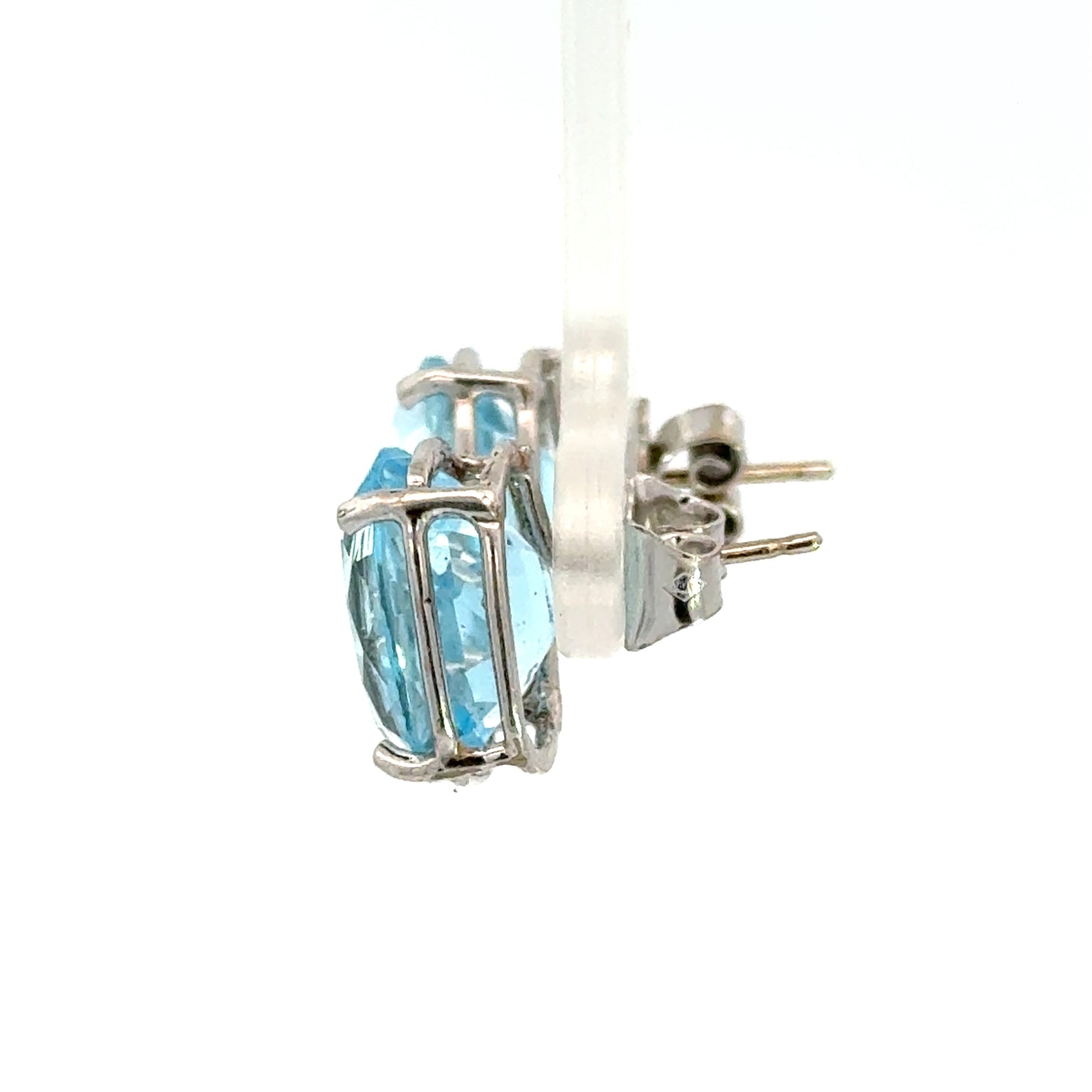 Large Aquamarine Stud Earrings in 14K White Gold