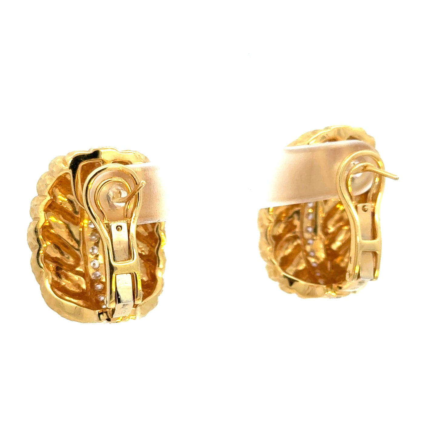 18K Yellow Gold Diamond Textured Half-Hoop Convertible Clip-On Earrings