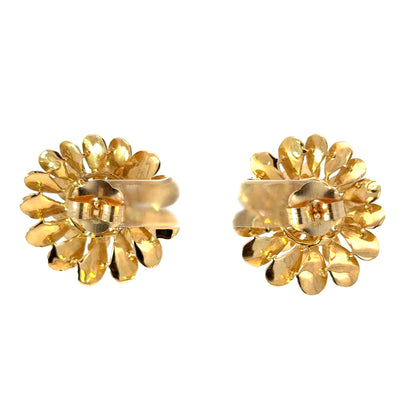 Vintage 18K Yellow Gold Zinnia Flower Earrings with Sapphires & Diamond