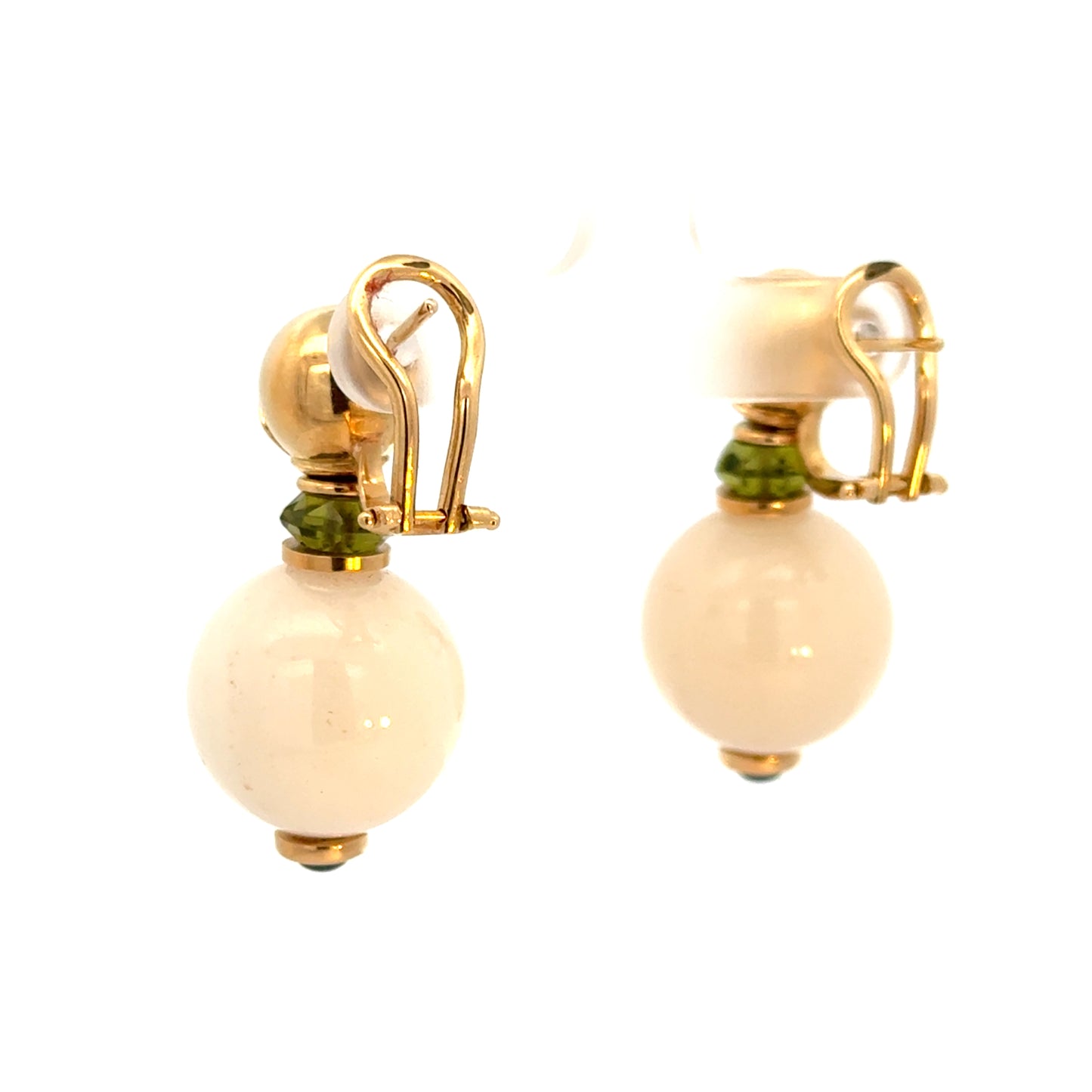 Vintage White Agate Bead Earrings with Green Tourmaline and Sapphire