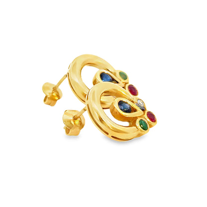 18K Yellow Gold Multi-Gemstone Earrings