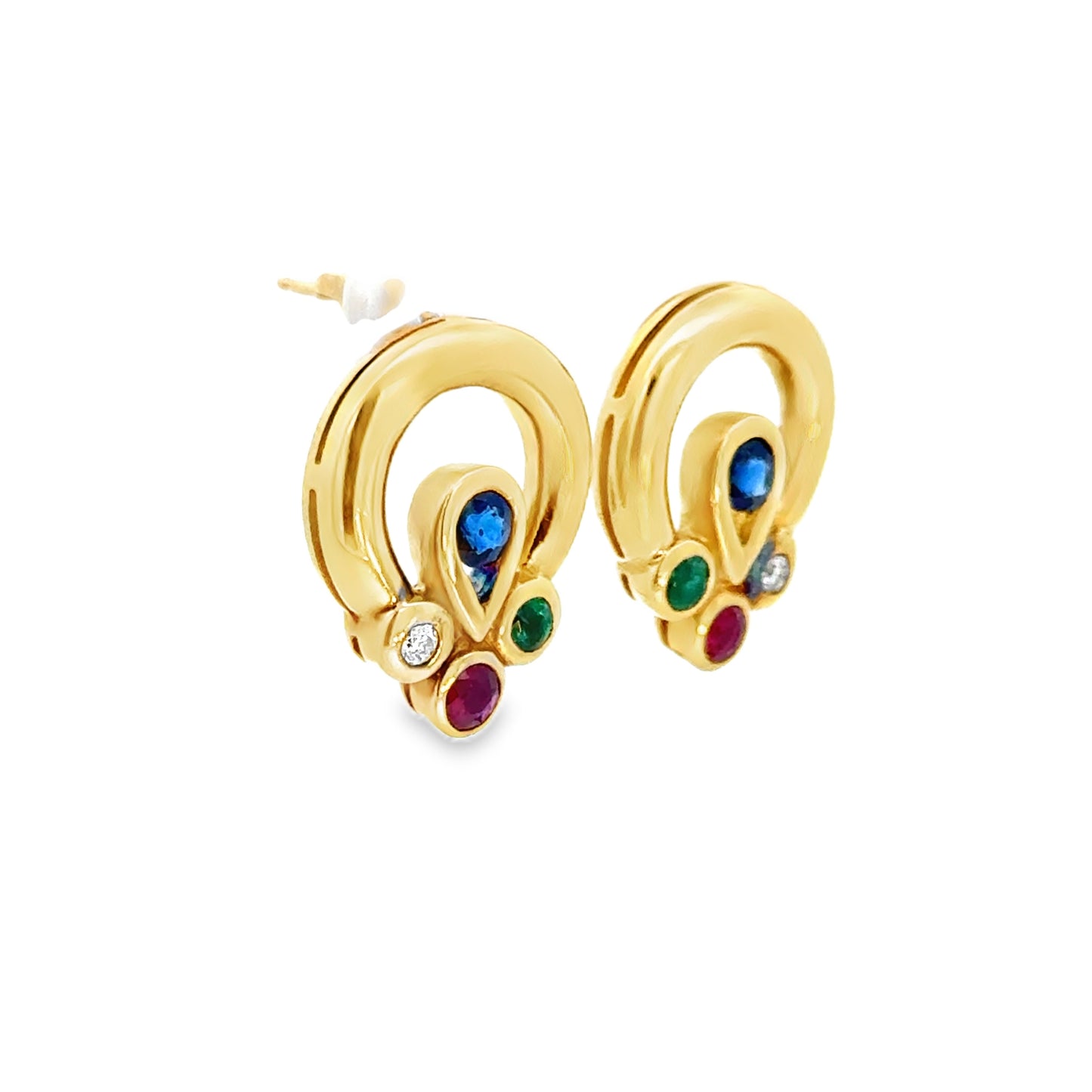 18K Yellow Gold Multi-Gemstone Earrings