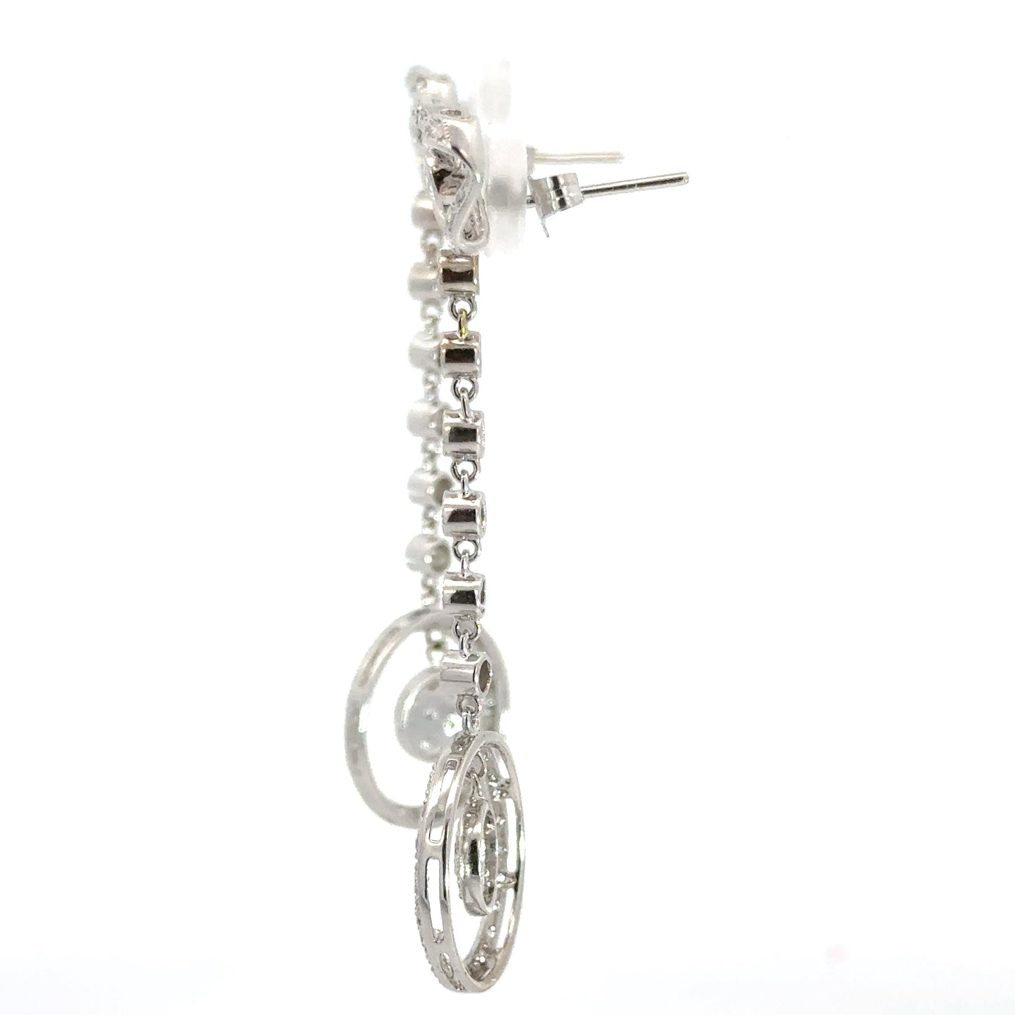 18K White Gold Diamond Bow Drop Earrings