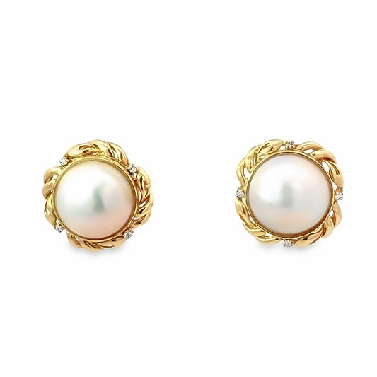 Elegant Mother of Pearl &  Diamond French-Clip Earrings