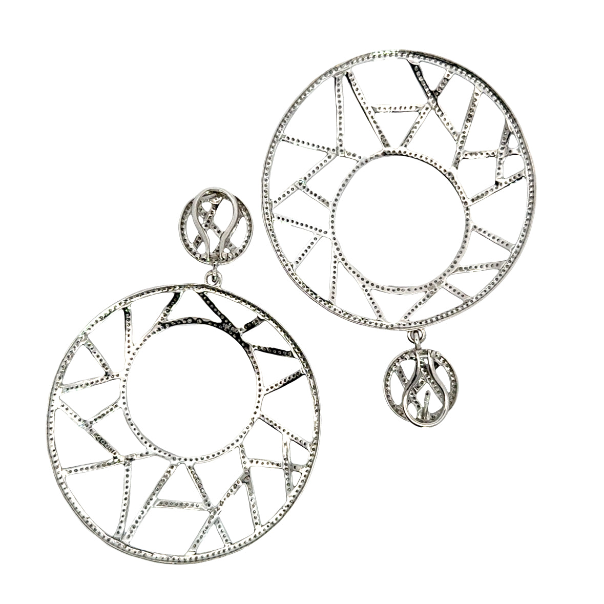 18K White Gold Large Diamond Openwork Drop Earrings