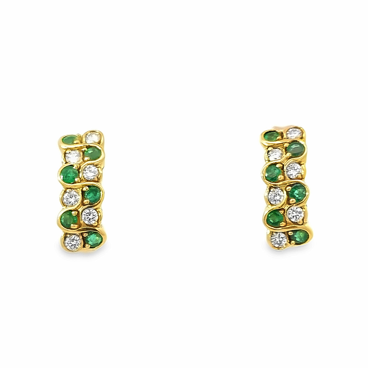 Beautiful 18K Gold Emerald & Diamond Clip-On Earrings