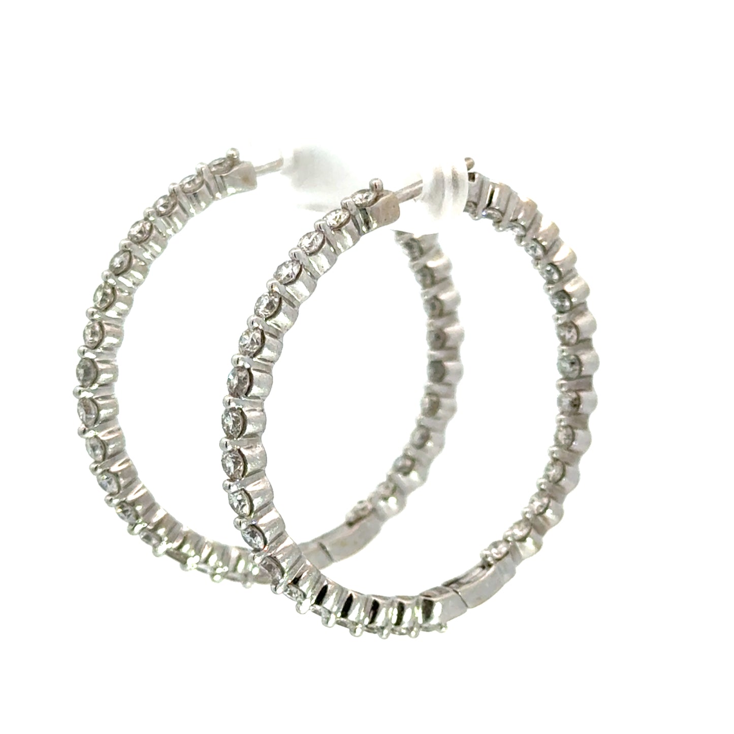 14K White Gold Diamond Hoop Earrings