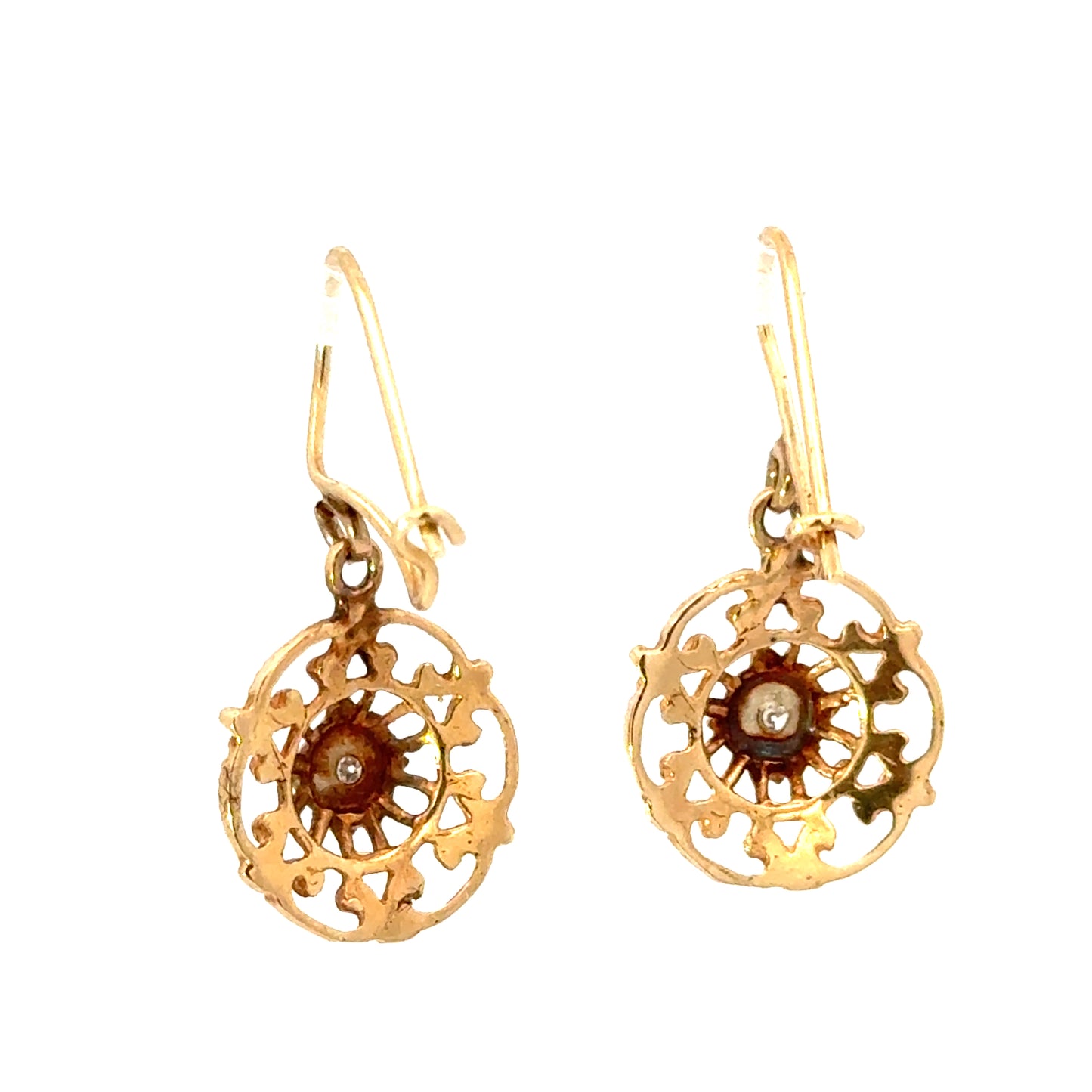 Vintage 14K Gold Diamond Filigree Medallion Drops