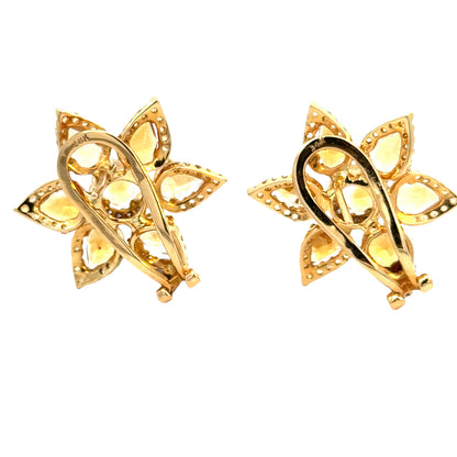 18K Yellow Gold Citrine Flower Earrings with Diamond Edges