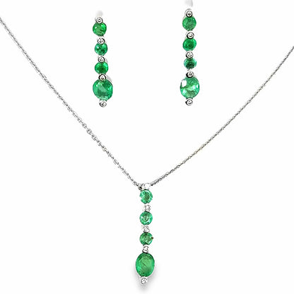 18K White Gold Emerald & Diamond Pendant