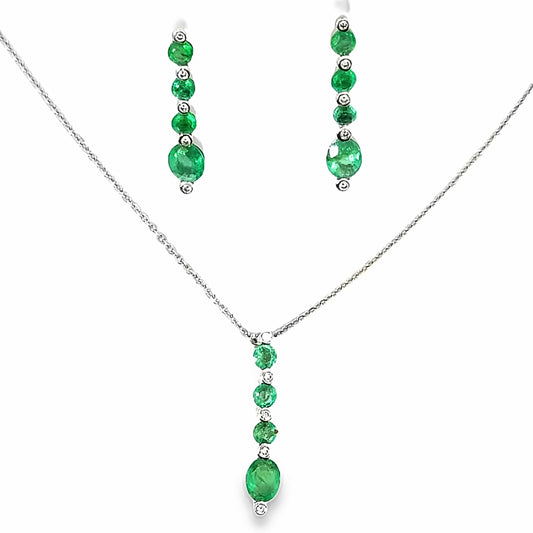 18K White Gold Emerald & Diamond Set