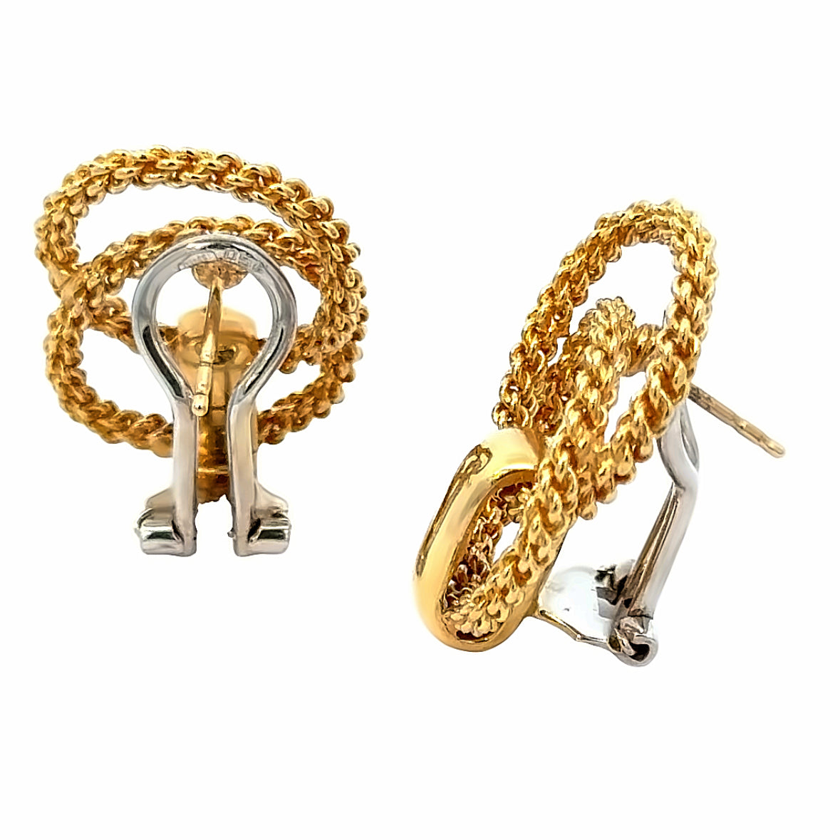 18K Yellow Gold Pleated Double Ring  French-Clip Earrings