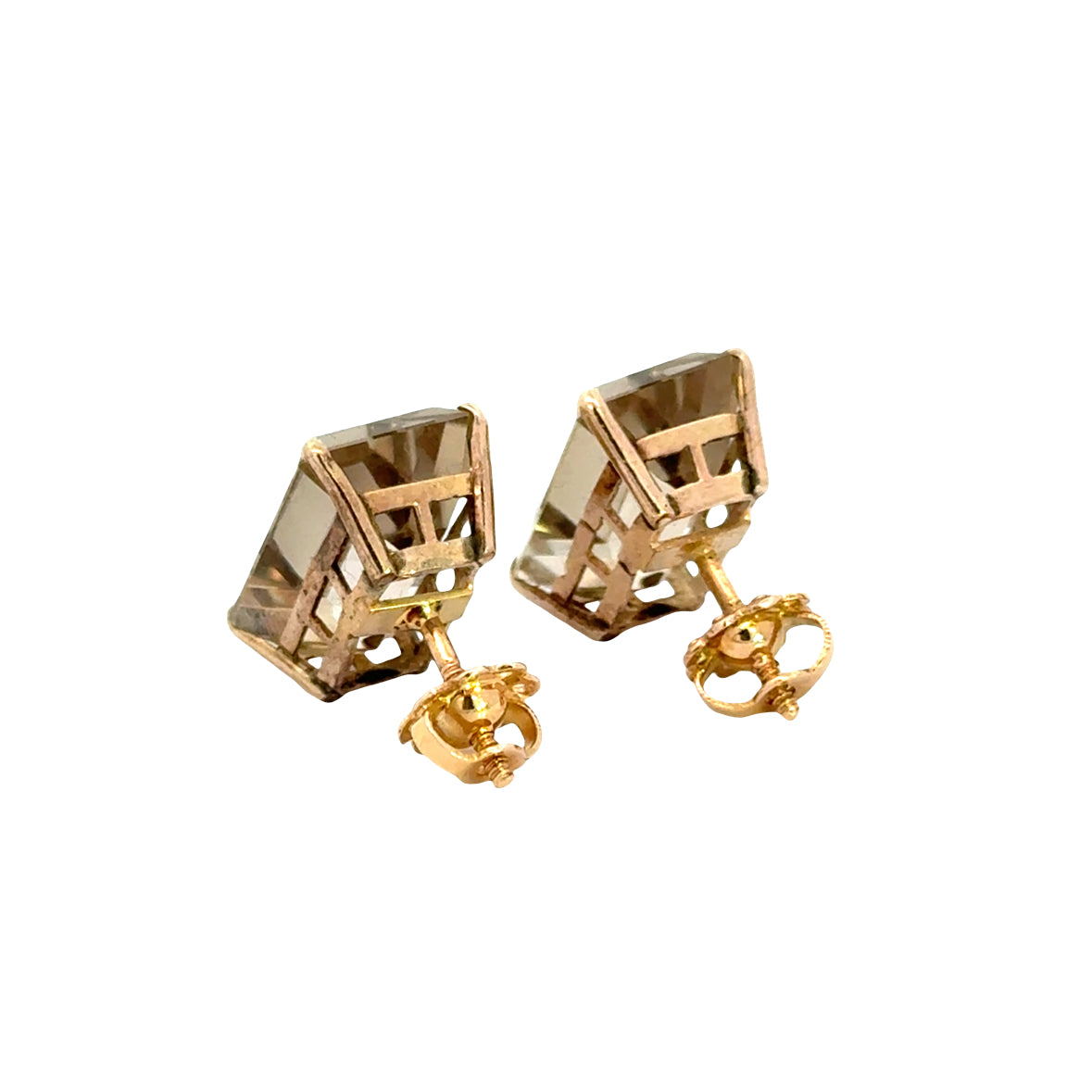 14K Yellow Gold Vintage Yellow Topaz Stud Earrings with Screw Backs