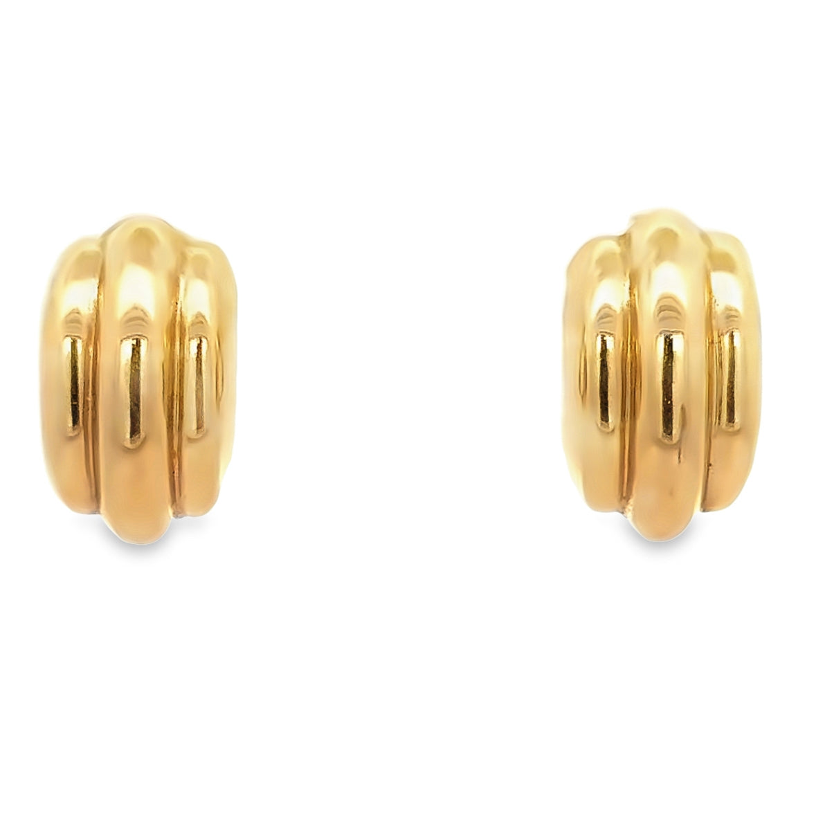 14K Ribbed Yellow Gold Half-Hoop French-Clip Earrings