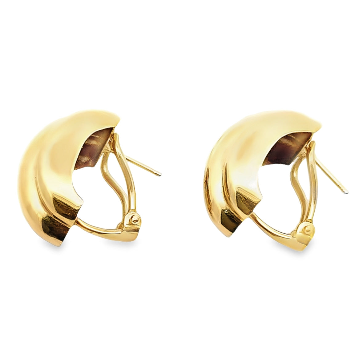 14K Ribbed Yellow Gold Half-Hoop French-Clip Earrings