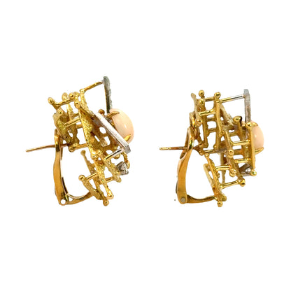 18K Yellow Gold Coral & Diamond Abstract French-Clip Earrings
