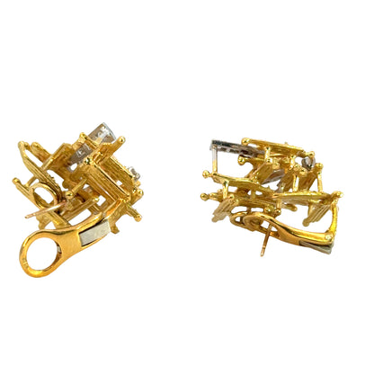 18K Yellow Gold Coral & Diamond Abstract French-Clip Earrings