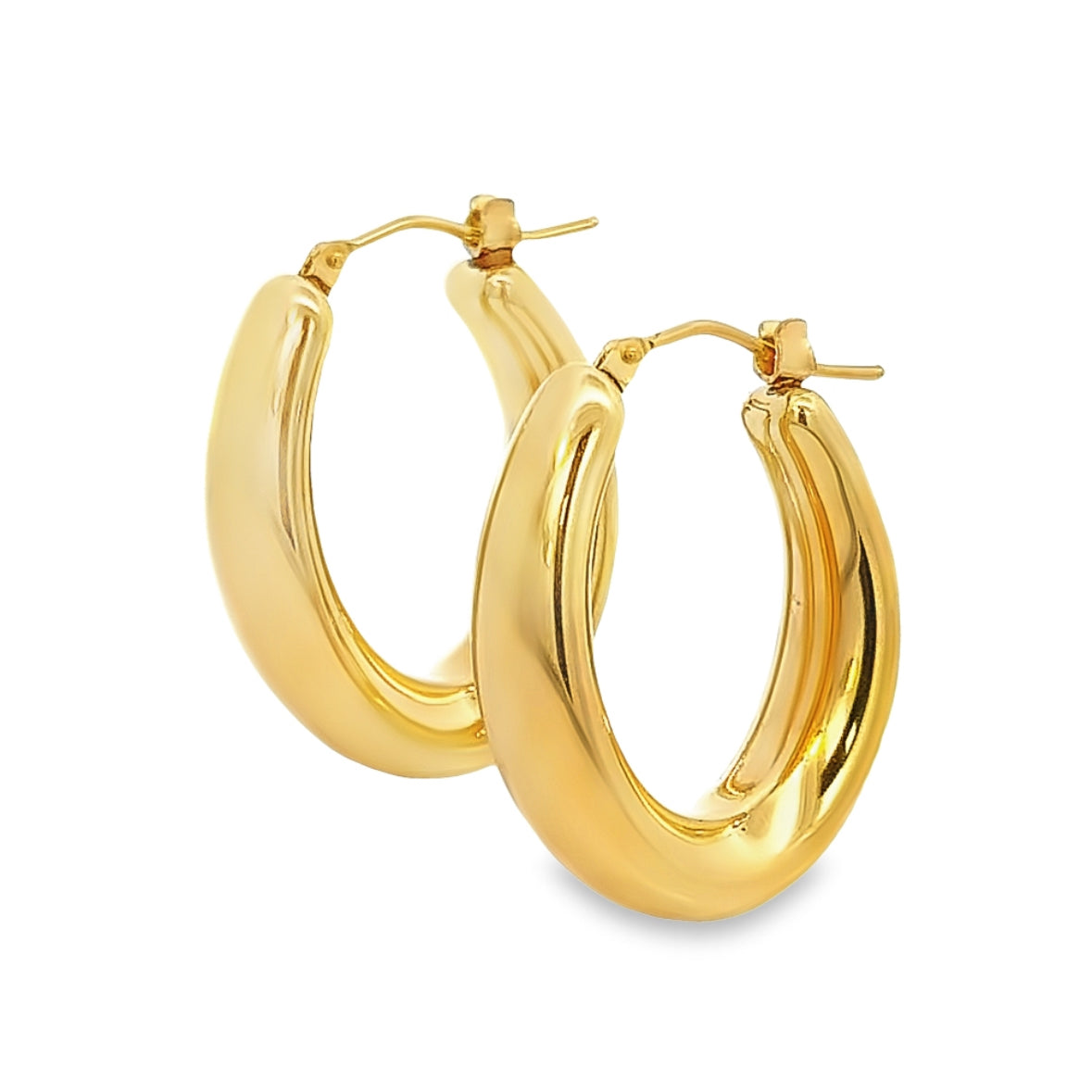 14K Puffed Yellow Gold Oval Hoop Earrings