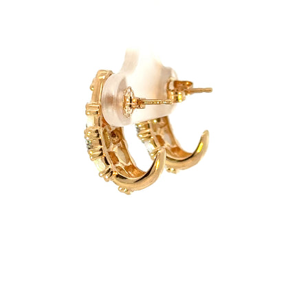 Vintage Opal Diamond Half Hoop Earrings 14K Gold