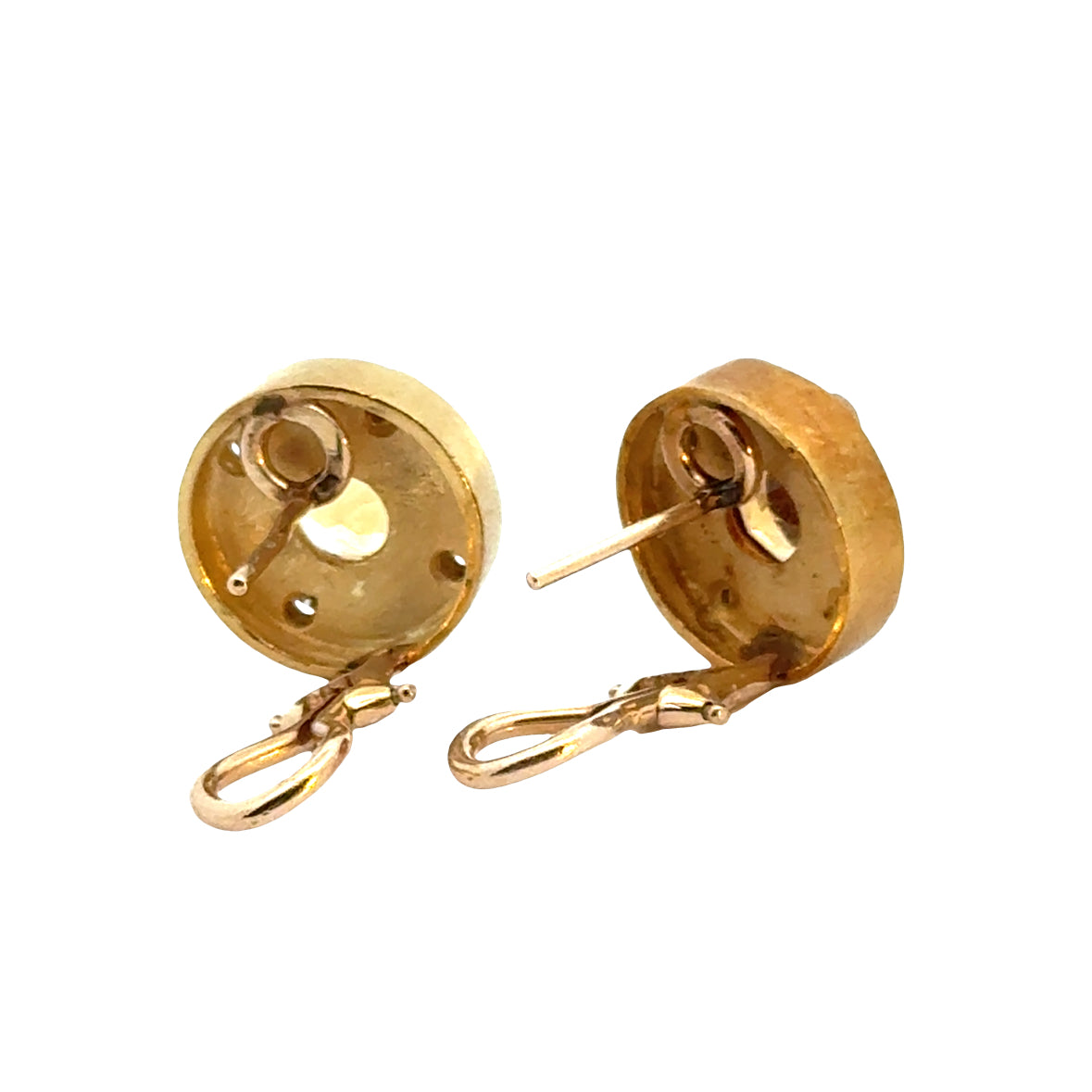 Vintage 18K Gold Round Citrine Earrings with Diamond Accents