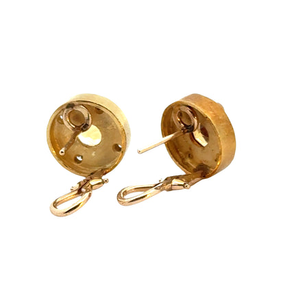 Vintage 18K Gold Round Citrine Earrings with Diamond Accents