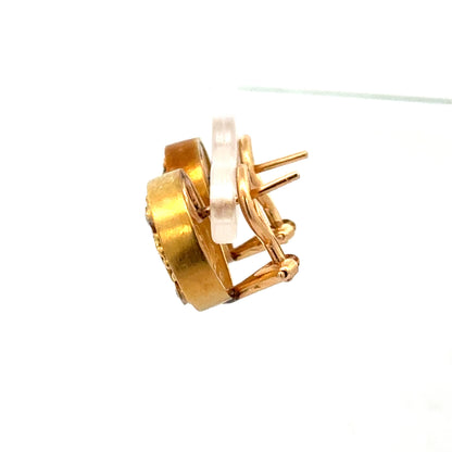 Vintage 18K Gold Round Citrine Earrings with Diamond Accents
