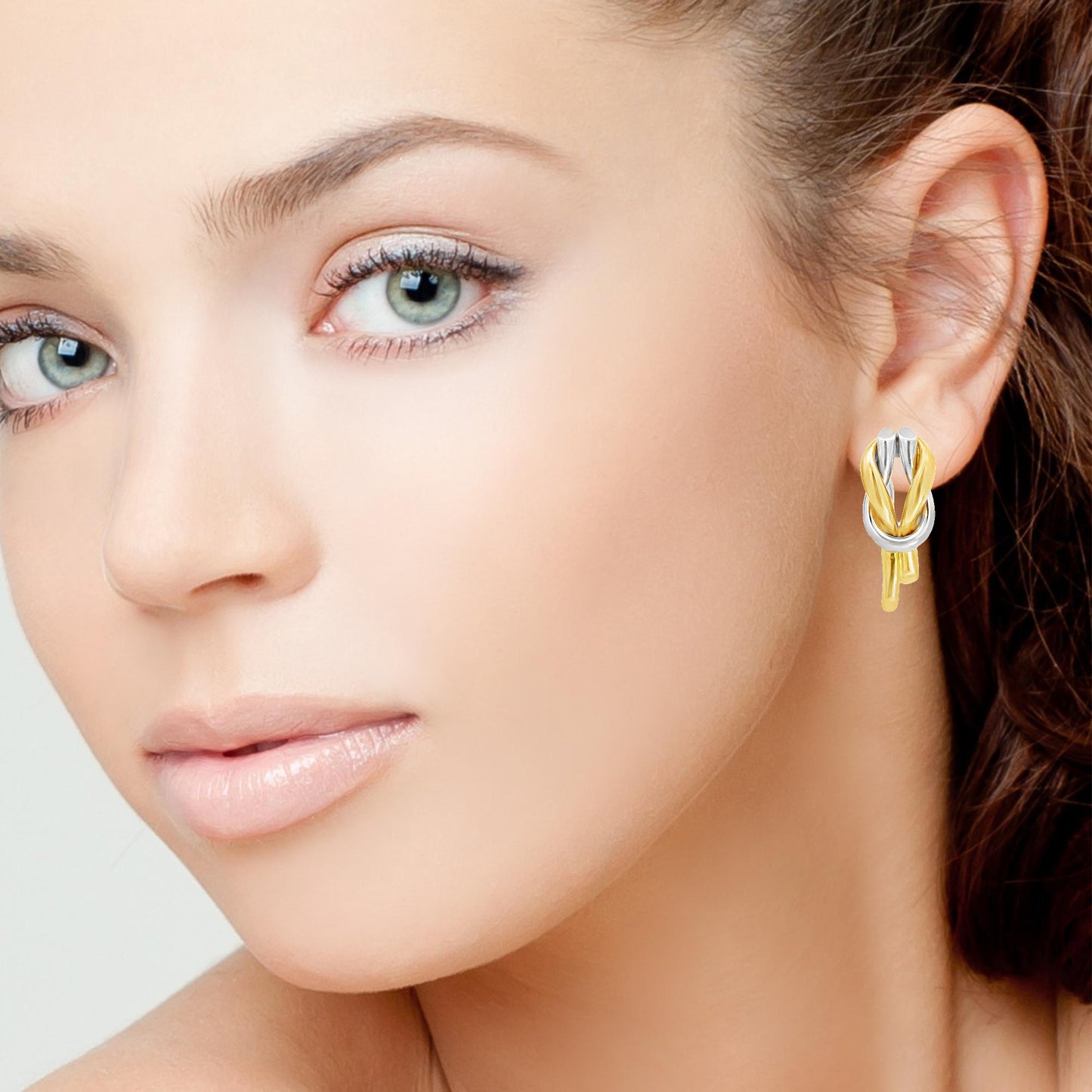 18K Yellow & White Gold Interlocking Knot Earrings – Omega Back