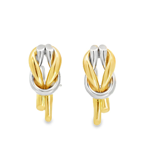 18K Yellow & White Gold Interlocking Knot Earrings – Omega Back