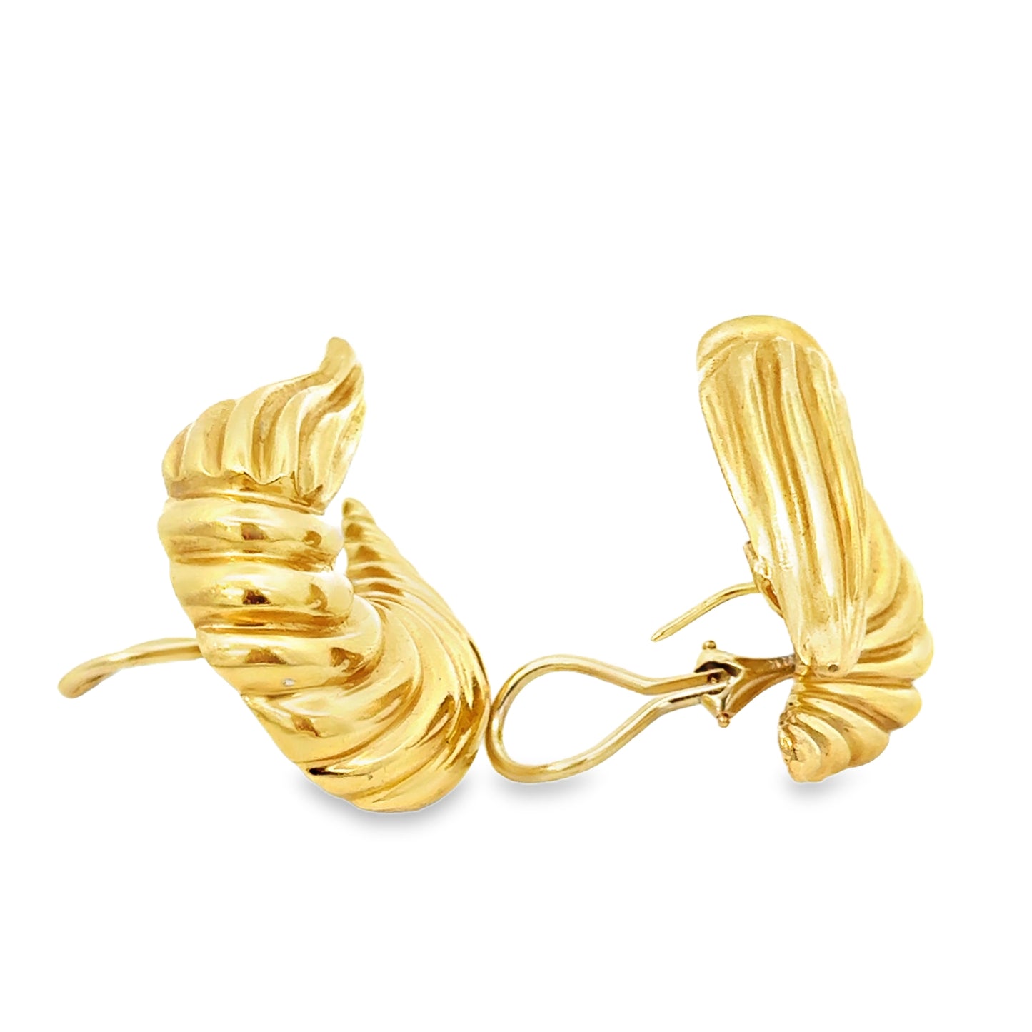 Large 14K Gold Ribbed Statement Earrings with Omega Backs