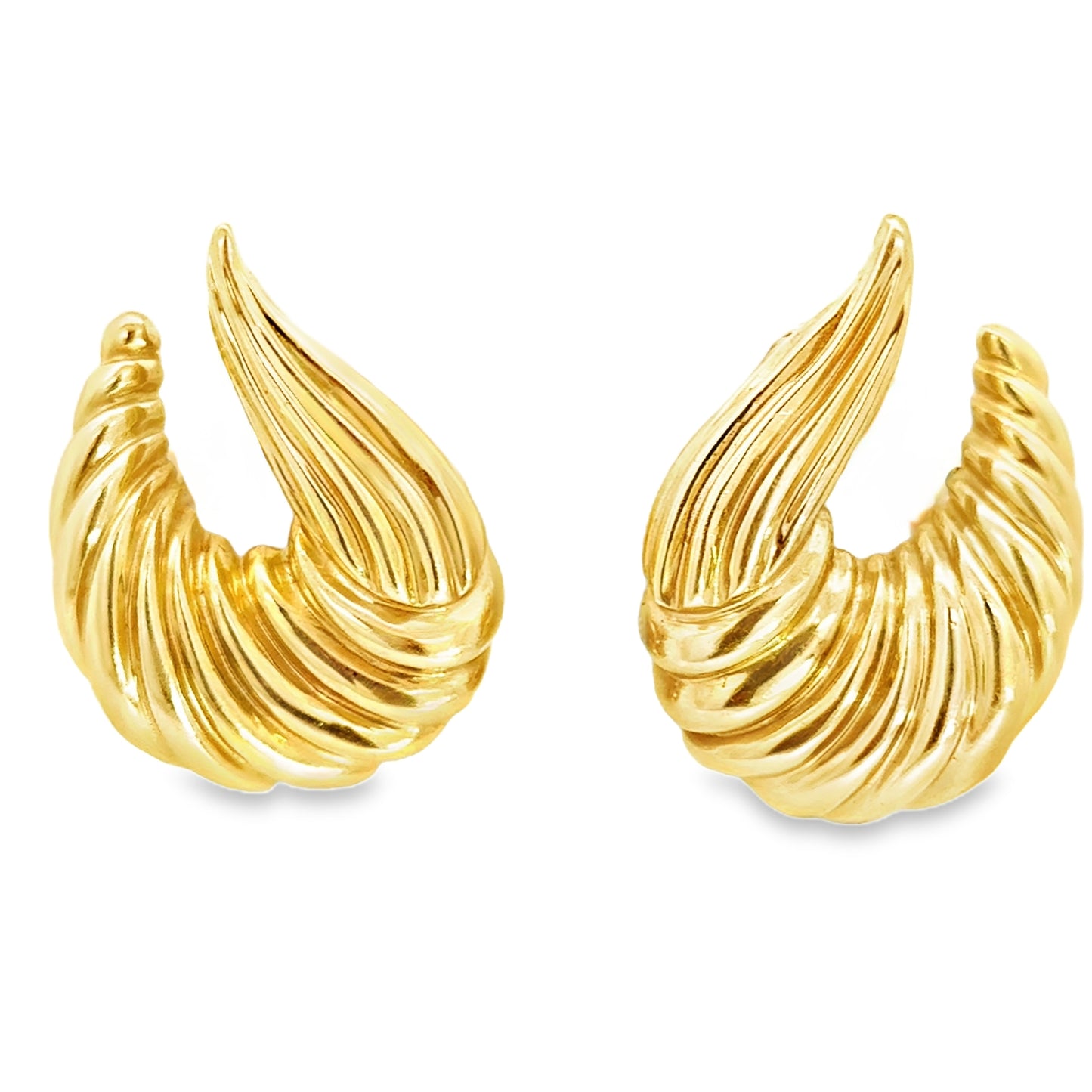 Large 14K Gold Ribbed Statement Earrings with Omega Backs