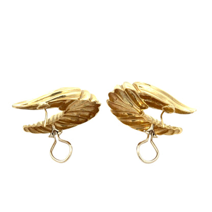 Large 14K Gold Ribbed Statement Earrings with Omega Backs