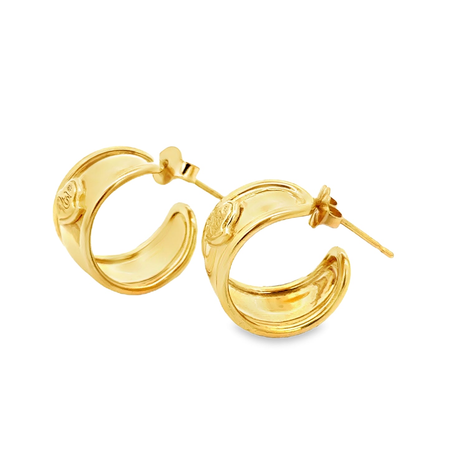 Italian 18K Yellow Gold Wide Hoop Earrings – Classic Polished Design