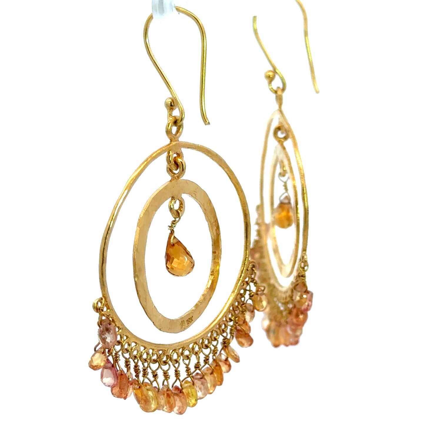 18K Yellow Gold Hammered Sapphire Fringe Earrings